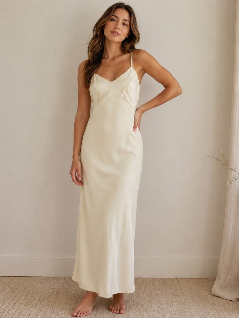 Wonder Maid Pull On Slip Dress Silky Nylon Womens Sz. 36 Cream Y2K Bias Romantic